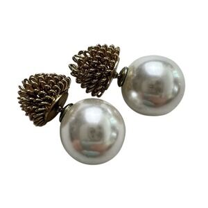 Faux Pearl Earrings Gold Tone Flower Button Ball Stud Statement Earrings